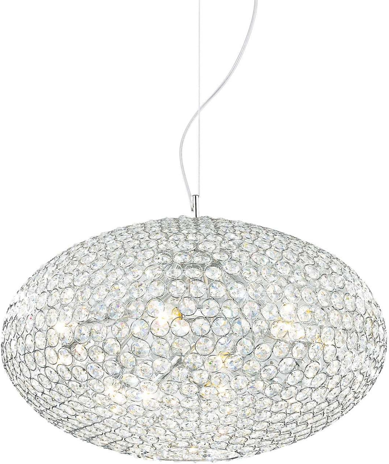 Pendel Lampe Ideal Lux Orion ø400 H280-2370 Mm Krom Loftslampe Med Krystaller Og Justerbar Højde