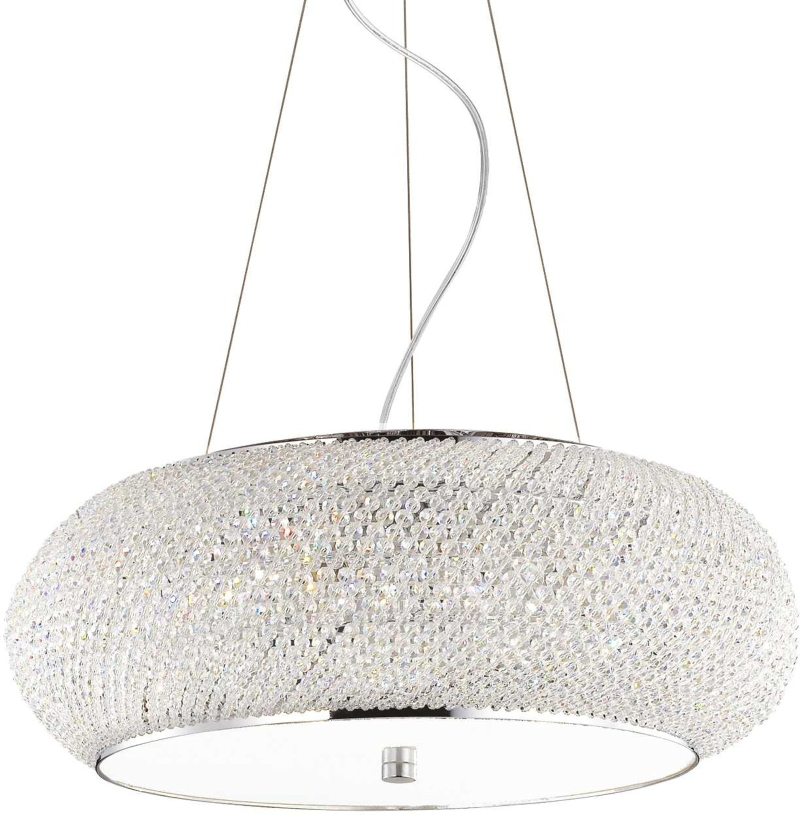 Pendel Lampe Ideal Lux Pasha ø55 Cm Justerbar H25-234 Cm Krom Metal Glas 10xe14 Krystaller