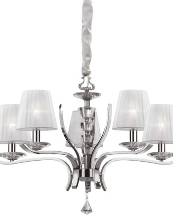Pendel Lampe Ideal Lux Pegaso Krystal Hvid Krom Organza ø72   H62-150 Cm