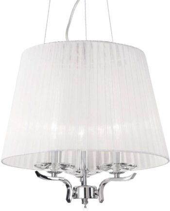Pendel Lampe Ideal Lux Pegaso ø400 Mm Justerbar Højde 510 2600 Mm Hvid Krom Med Krystalglas Og Organza Skærm