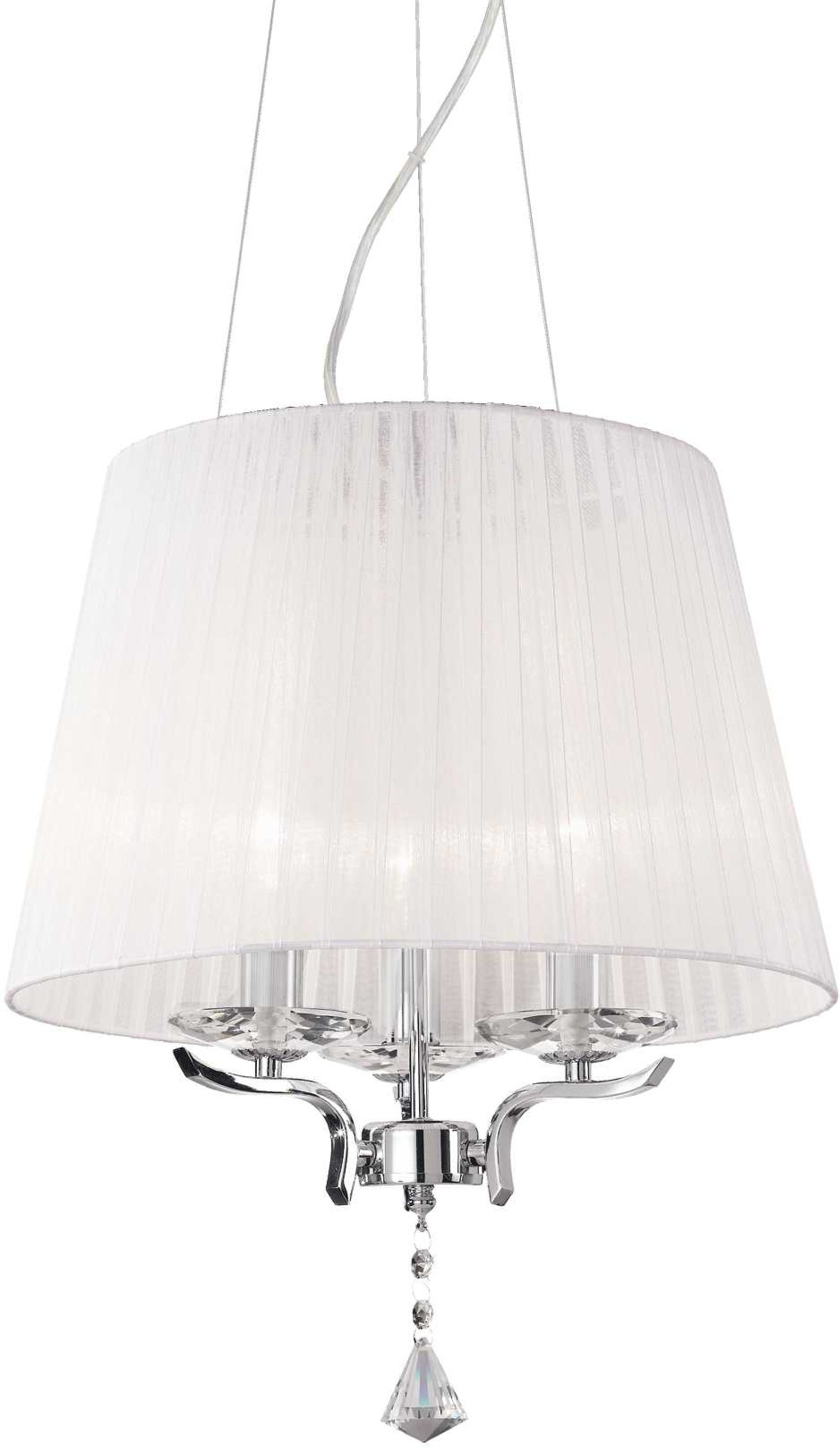 Pendel Lampe Ideal Lux Pegaso ø400 Mm Justerbar Højde 510 2600 Mm Hvid Krom Med Krystalglas Og Organza Skærm