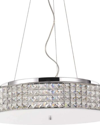 Pendel Lampe Ideal Lux Roma ø500 Mm Hvid Krom Med Krystalelementer    G9-pærer Og Justerbar Højde