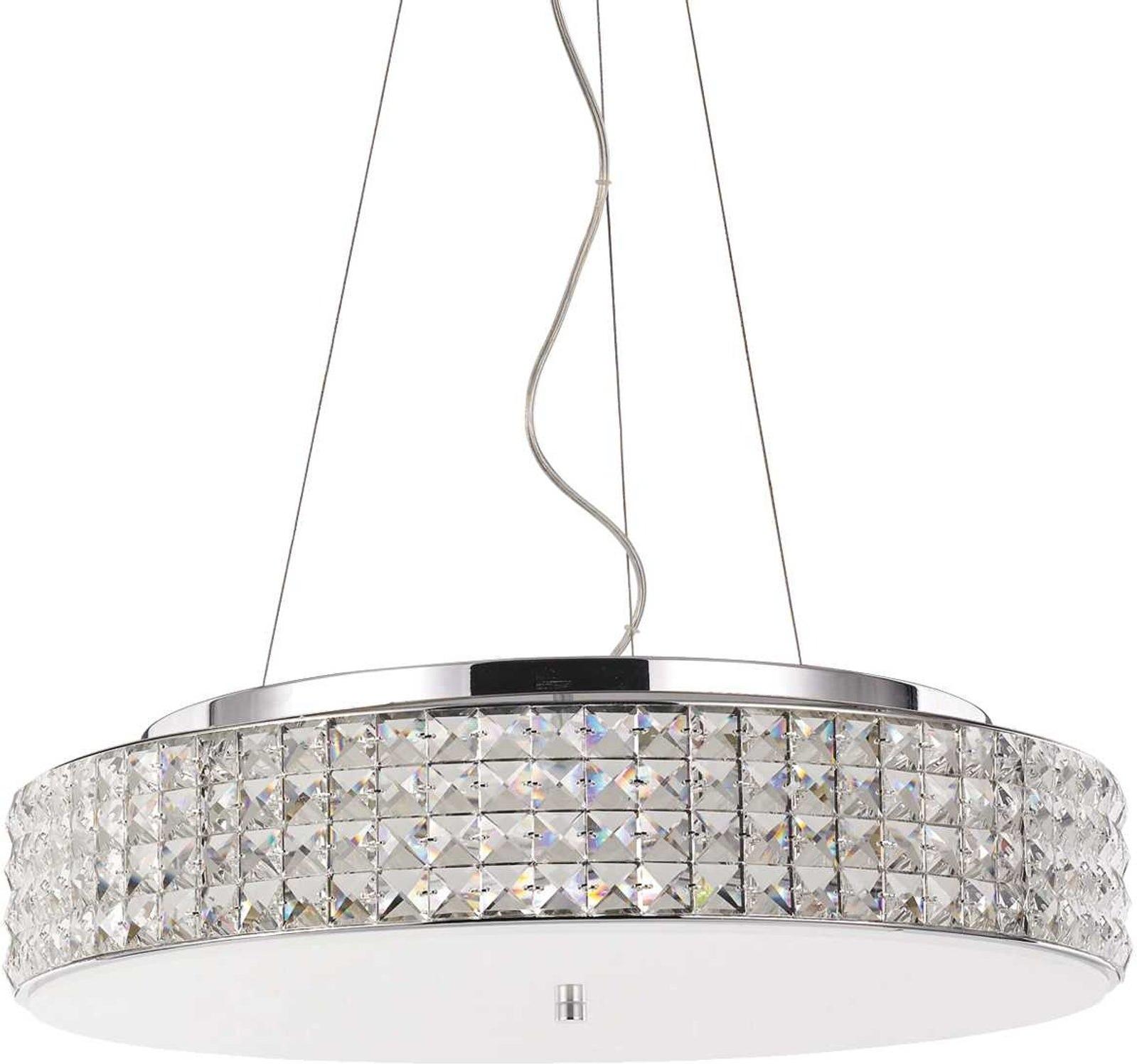 Pendel Lampe Ideal Lux Roma ø500 Mm Hvid Krom Med Krystalelementer G9-pærer Og Justerbar Højde