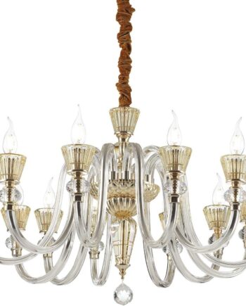 Pendel Lampe Ideal Lux Strauss ø84   Cm Guldfinish Med Ravglas  Fløjlskæde Og Højdejustering