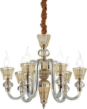 Pendel Lampe Ideal Lux Strauss ø505 Hmin750-1900 Mm Guld Rav Glas Metal 6xe14