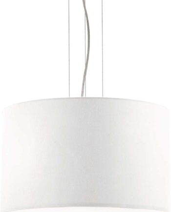Pendel Lampe Ideal Lux Wheel ø42   Cm Hvid Krom Stofskærm Justerbar Højde 32 241 Cm