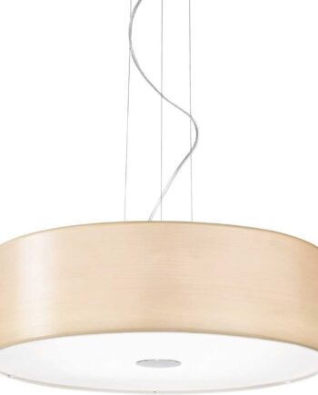 Pendel Lampe Ideal Lux Woody Natur Krom ø60 Cm H24-233 Cm Justerbar Hængelampe Med     E27 Pærer