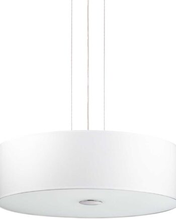 Pendel Lampe Ideal Lux Woody ø50 H21-230cm Glas Stof Hvid Krom 4xe27