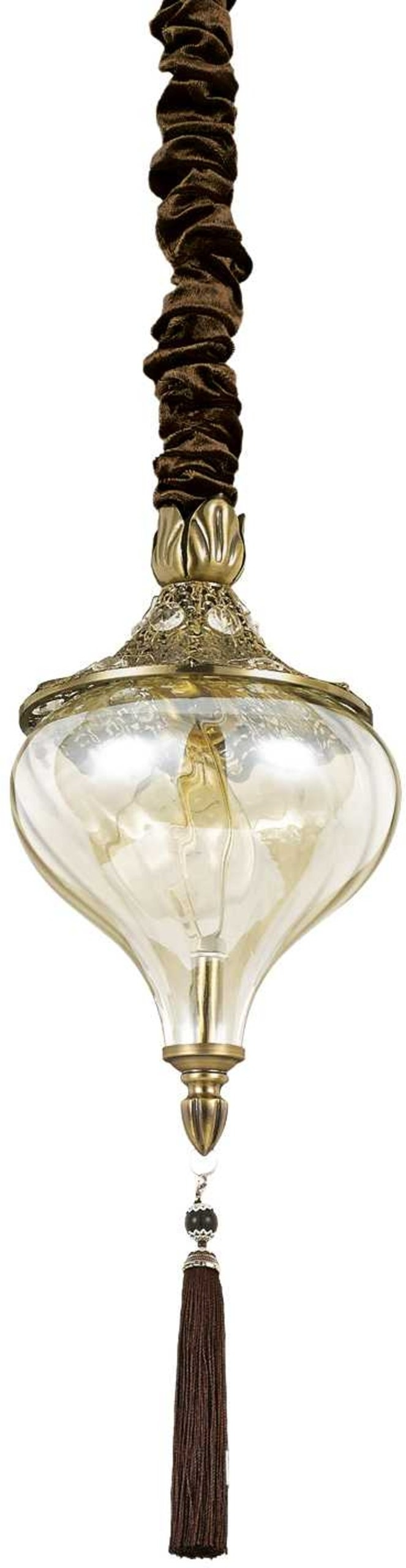 Pendelampe Ideal Lux Harem Antik Messing Og Krystalklare Glas ø165 H550-1030 Mm E27