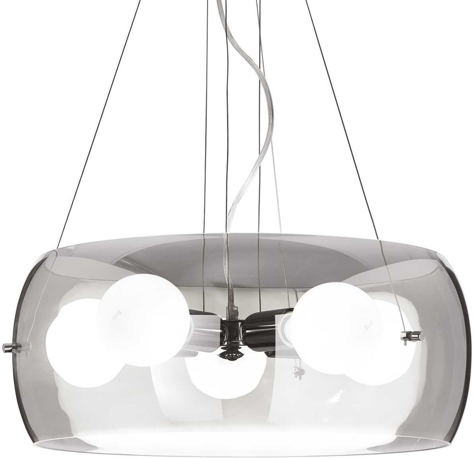 Pendellampe Ideal Lux Audi-10 Metal Med Røgfarvet Glas Og Krom ø48 H40-100 Cm