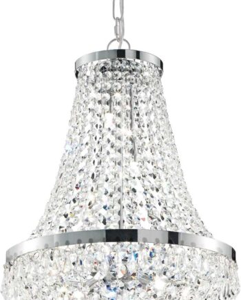 Pendellampe Ideal Lux Caesar Krystal ø450 Mm Justerbar Højde 900 1850 Mm Krom