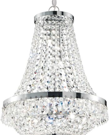 Pendellampe Ideal Lux Caesar ø550 Mm Krom Metal Krystalperler Justerbar Højde 110-210 Cm
