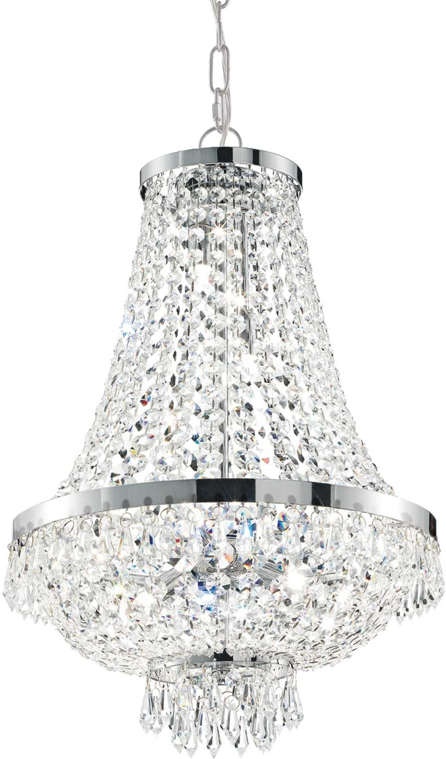 Pendellampe Ideal Lux Caesar ø550 Mm Krom Metal Krystalperler Justerbar Højde 110-210 Cm