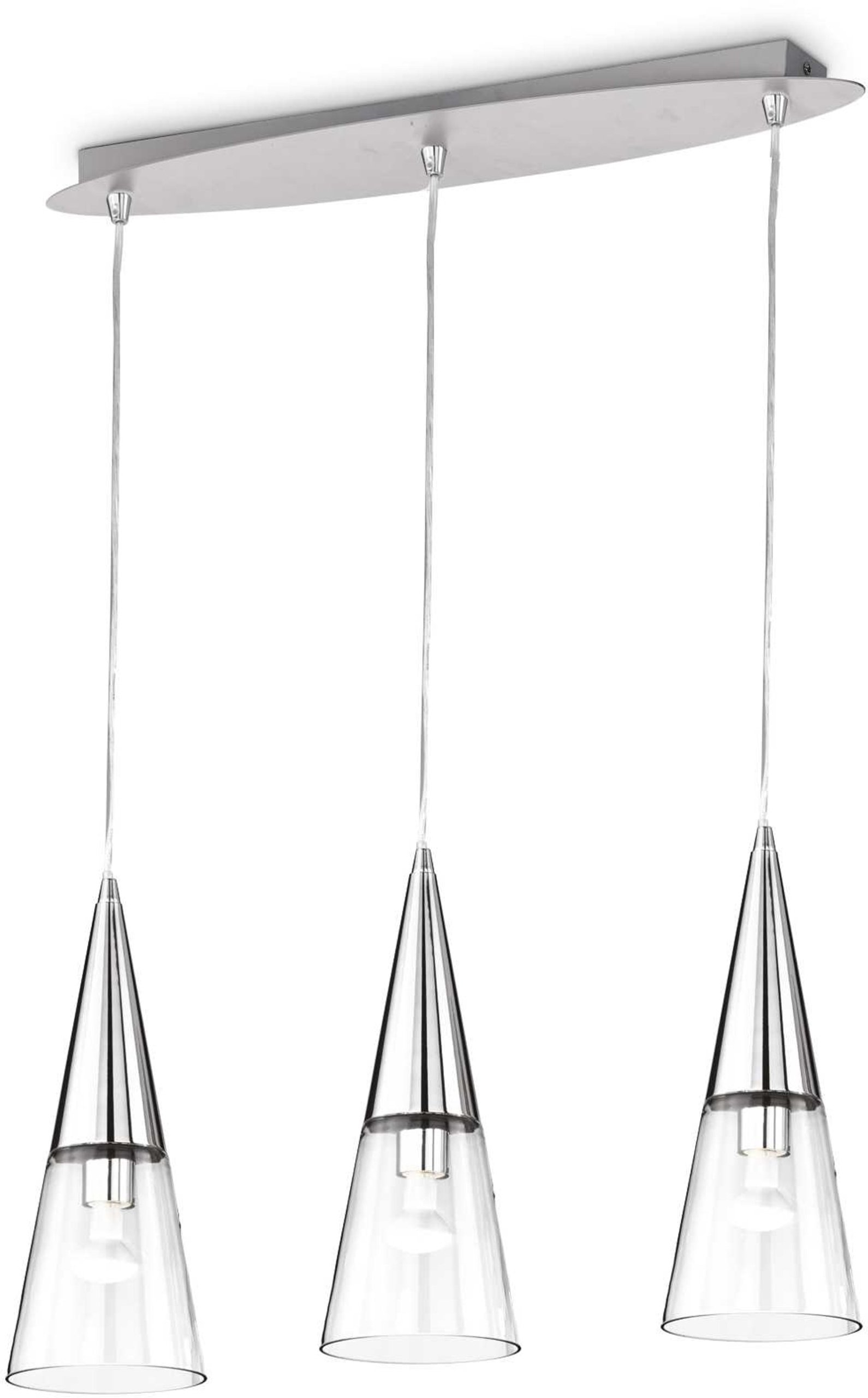 Pendellampe Ideal Lux Cono Krom Metal Håndblæst Glas ø150 Mm H500-1300 Mm