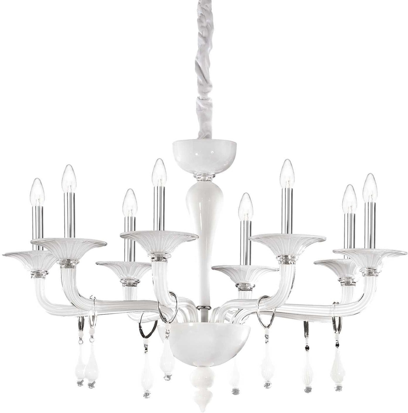 Pendellampe Ideal Lux Miramare ø95 Cm Justerbar Højde Håndblæst Glas Lysekrone