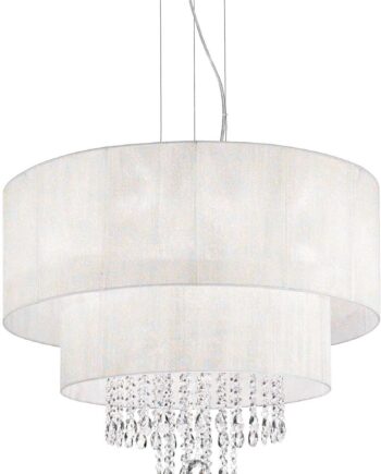 Pendellampe Ideal Lux Opera ø71 Cm H68-120 Cm Krom Hvid Med Krystalvedhæng     E27