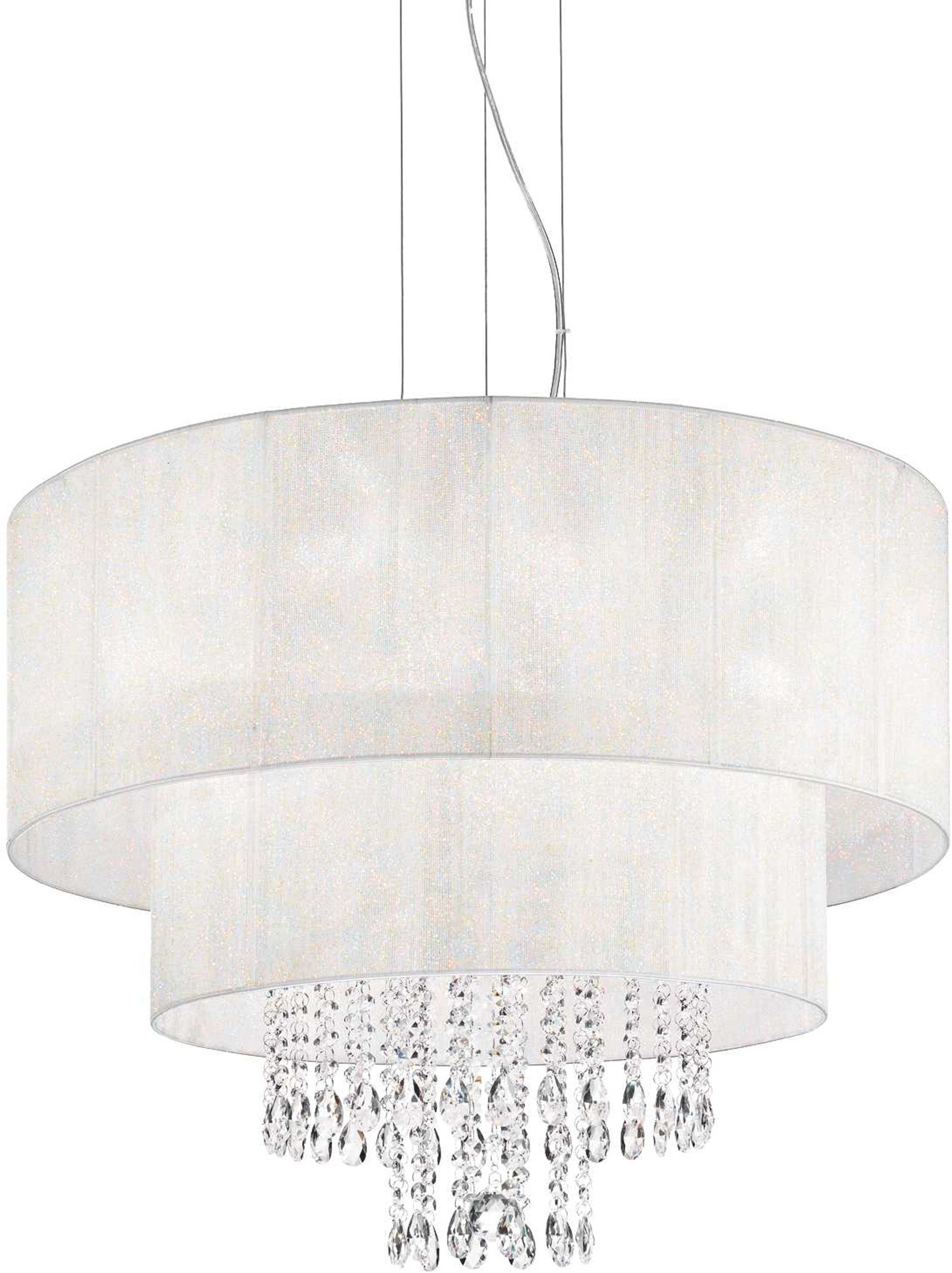 Pendellampe Ideal Lux Opera ø71 Cm H68-120 Cm Krom Hvid Med Krystalvedhæng E27