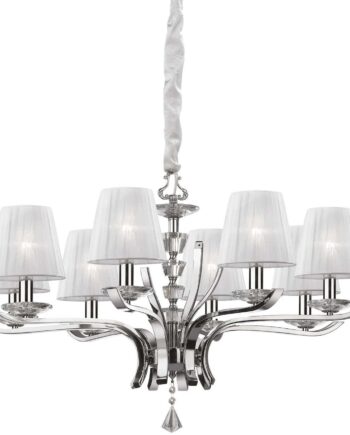 Pendellampe Ideal Lux Pegaso ø76 Cm Justerbar Hvid Krom Loftlampe Med Organza-skærme Og Krystaldetaljer