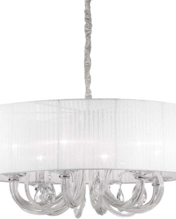 Pendellampe Ideal Lux Swan Hvid Krom   Plisseret Organza Og Krystal  Krom Glasramme ø69 Cm Justerbar