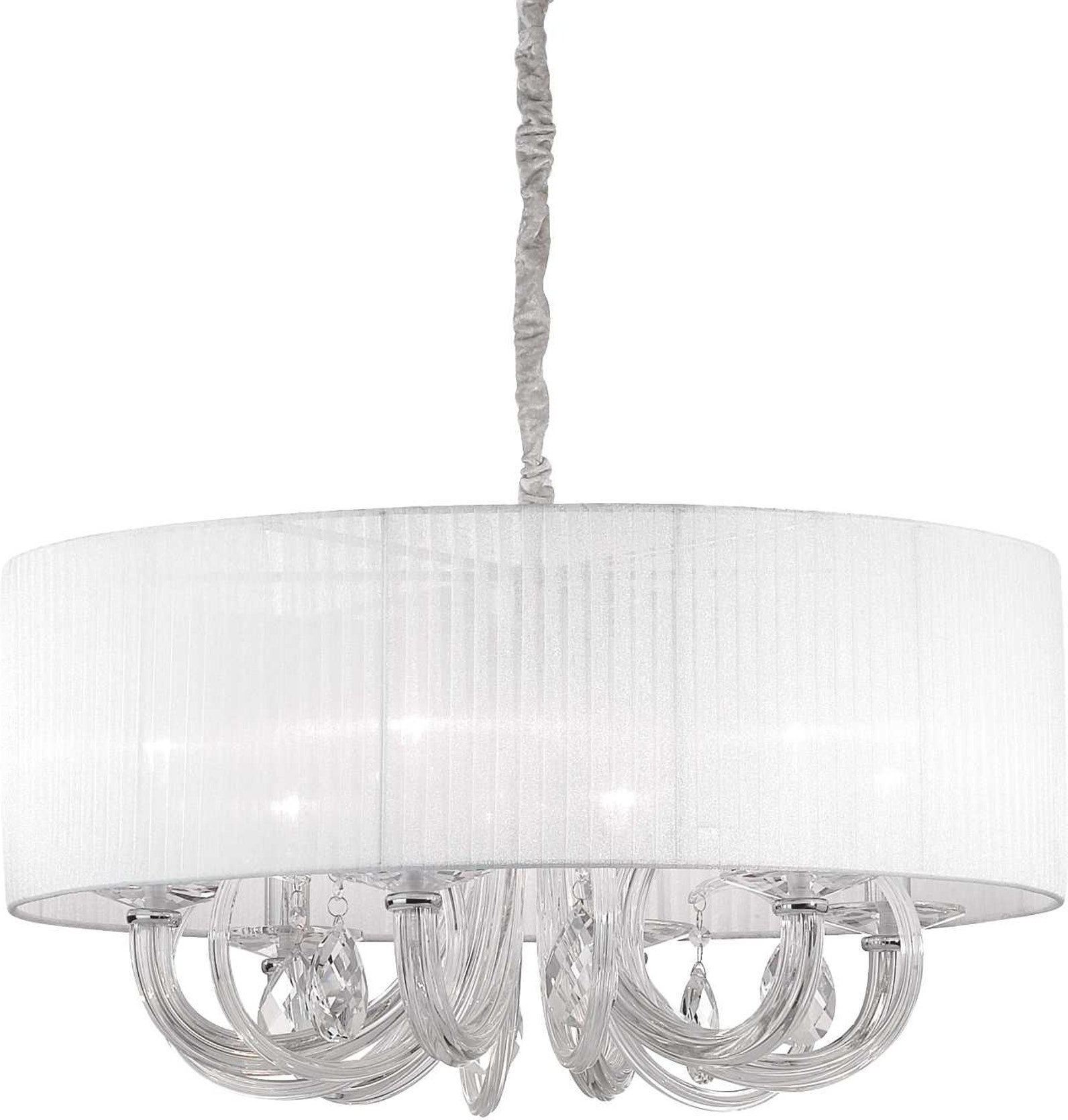 Pendellampe Ideal Lux Swan Hvid Krom Plisseret Organza Og Krystal Krom Glasramme ø69 Cm Justerbar