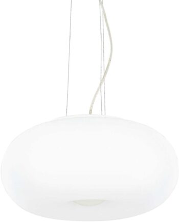 Pendellampe Ideal Lux Ulisse ø42 Cm Mat Hvid Emalje Med Syreætsede Glas  Justerbar Højde