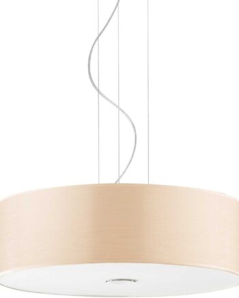 Pendellampe Ideal Lux Woody ø50 Cm Justérbar Højde 21 230 Cm Natur Krom E27  -pære Glas Og Stofskærm Ip20