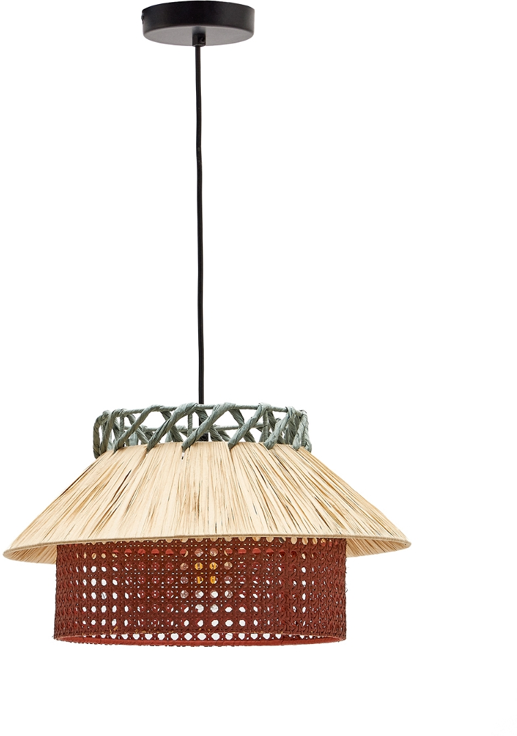 Pendellampe Kave Home Pulmi ø40   H25 Cm Flerfarvet Raffia Og Jern Loftlampe
