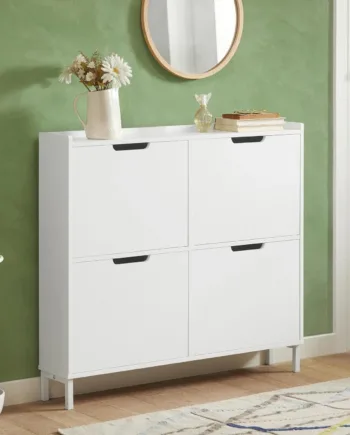Pladsbesparende Og Elegant Skoskab Med Vippefunktion  99x17x91 Cm  Hvid