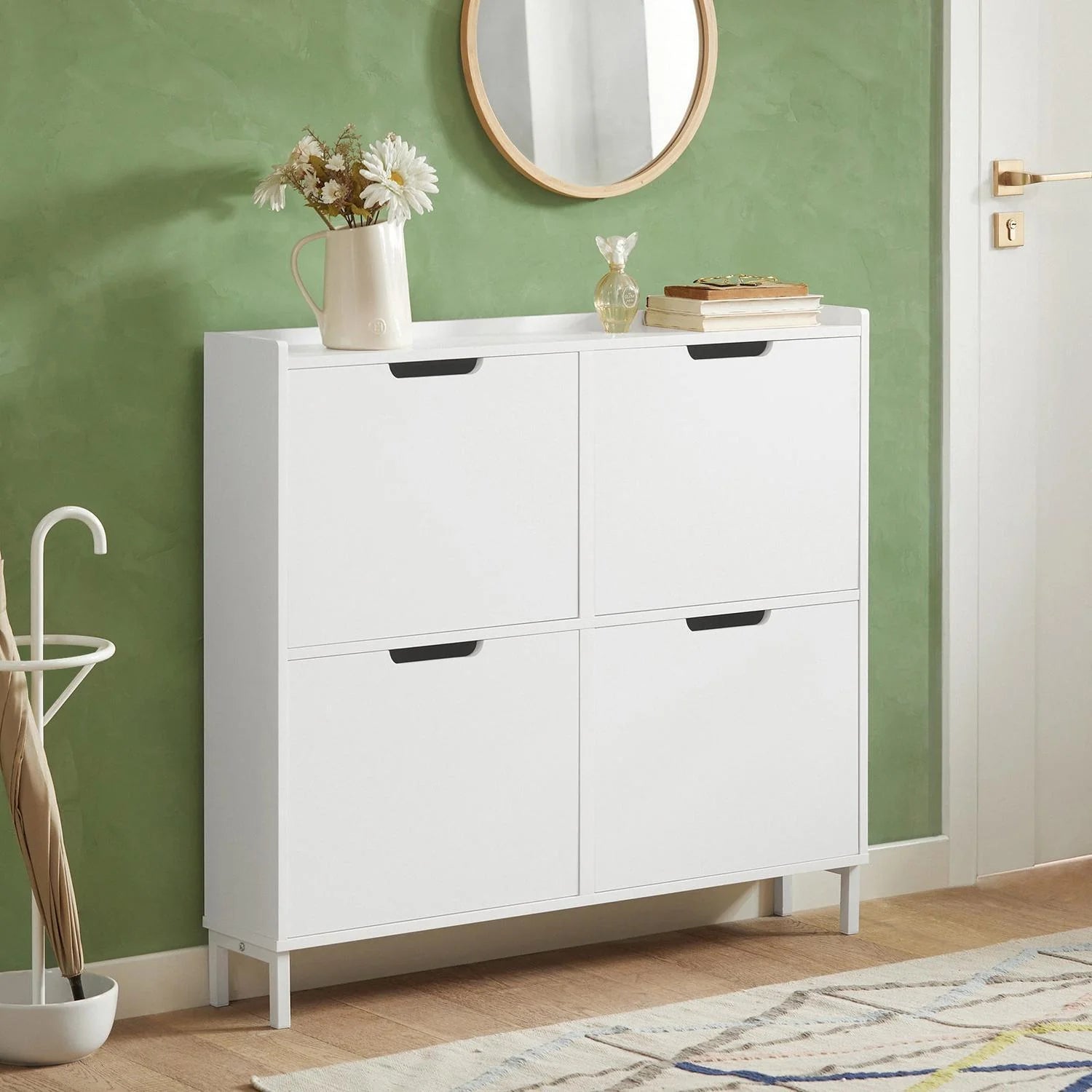 Pladsbesparende Og Elegant Skoskab Med Vippefunktion  99x17x91 Cm  Hvid