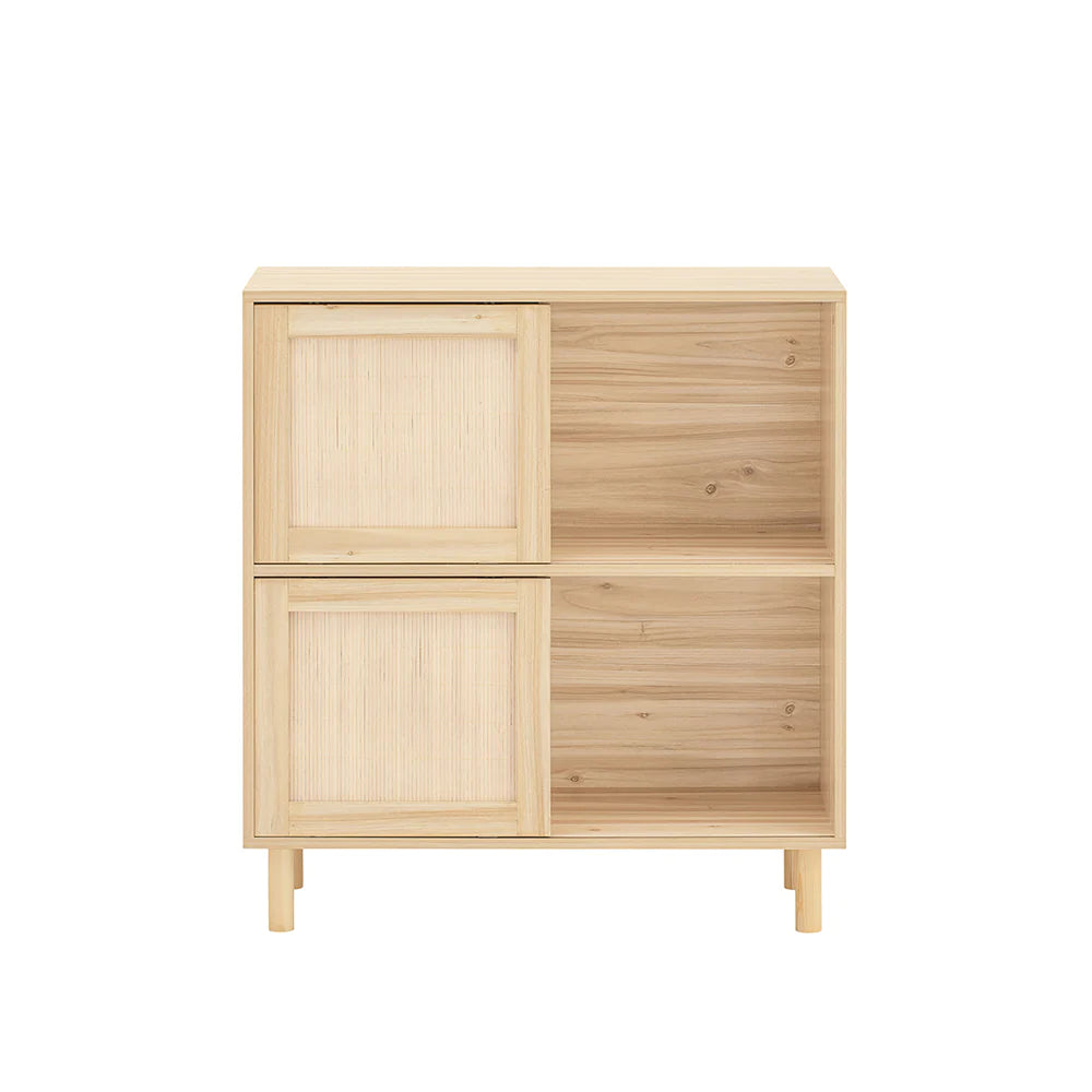 Pladsbesparende Skænk Med Skydedøre  80x35x87 Cm  Naturfarvet