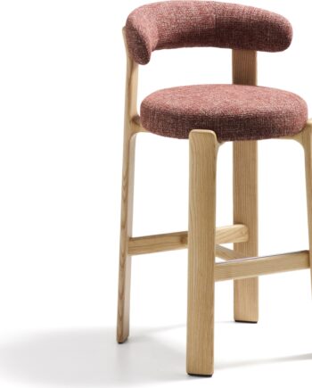 Polstret Barstol Med Ryglæn Kave Home Granite  Terracotta Chenille  Massivt Asketræsstel  Sædehøjde 75 Cm