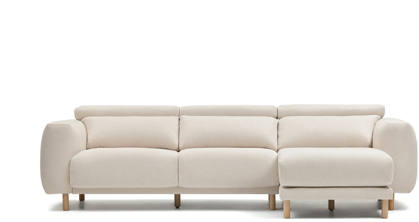 Polstret Chaiselong Sofa Kave Home Singa Højrevendt Råhvid Ecru 296x180x98 Cm