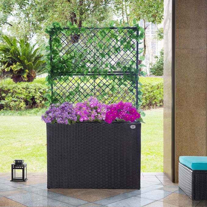 Polyrattan Blomsterkasse Med Sort Espalier  83   30     60 Cm