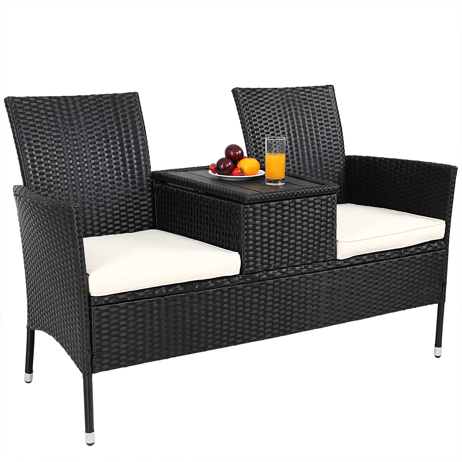 Polyrattan Havebænk Med Bord  143   64   88 Cm  Sort