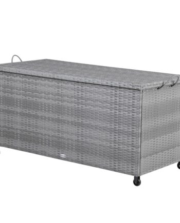 Polyrattan Opbevaringsboks Grå 122x56x61 Cm Med Hjul