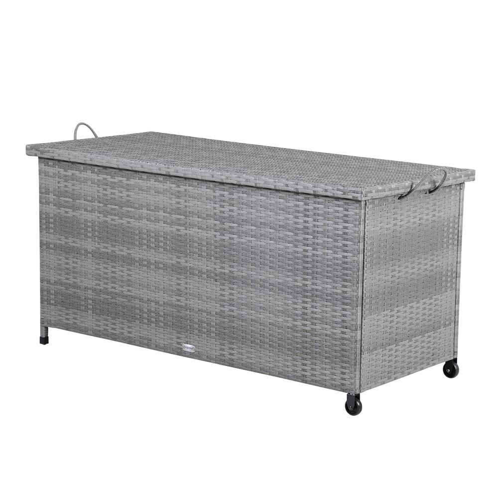 Polyrattan Opbevaringsboks Grå 122x56x61 Cm Med Hjul