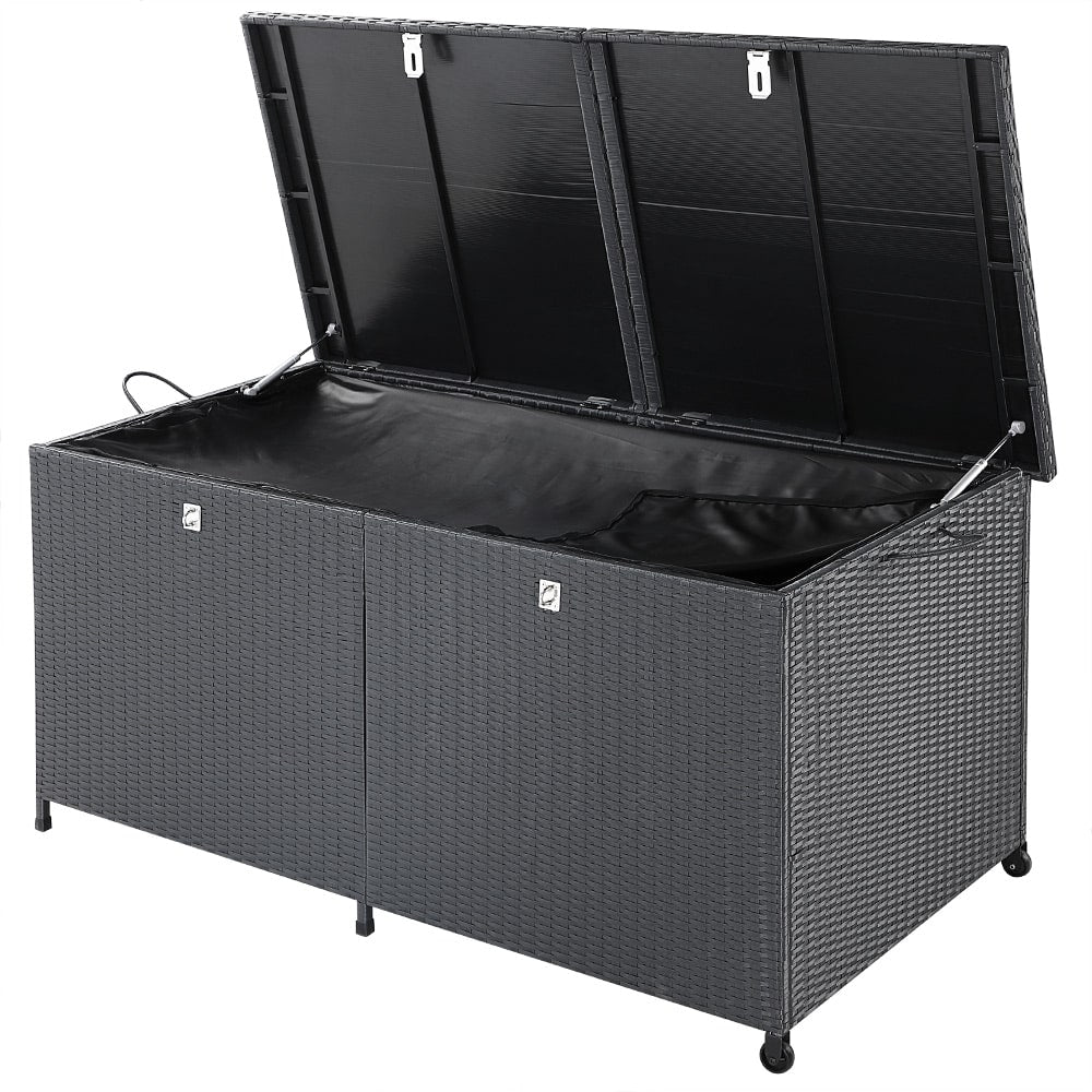 Polyrattan Opbevaringsboks På Hjul  150x77x73 Cm  Sort