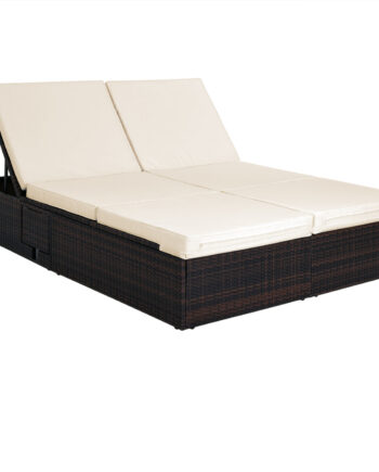 Polyrattan Solseng Brun Creme 196x160x33 Cm Justerbar