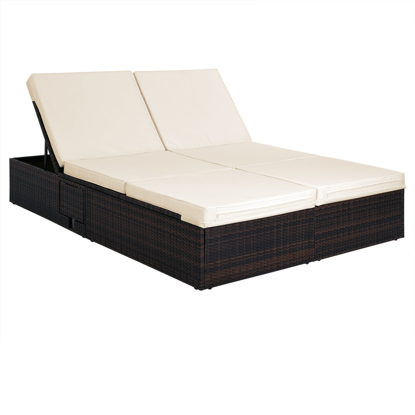 Polyrattan Solseng Brun Creme 196x160x33 Cm Justerbar