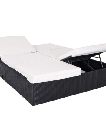Polyrattan Solseng Sort Creme 196x160x33cm Justerbar