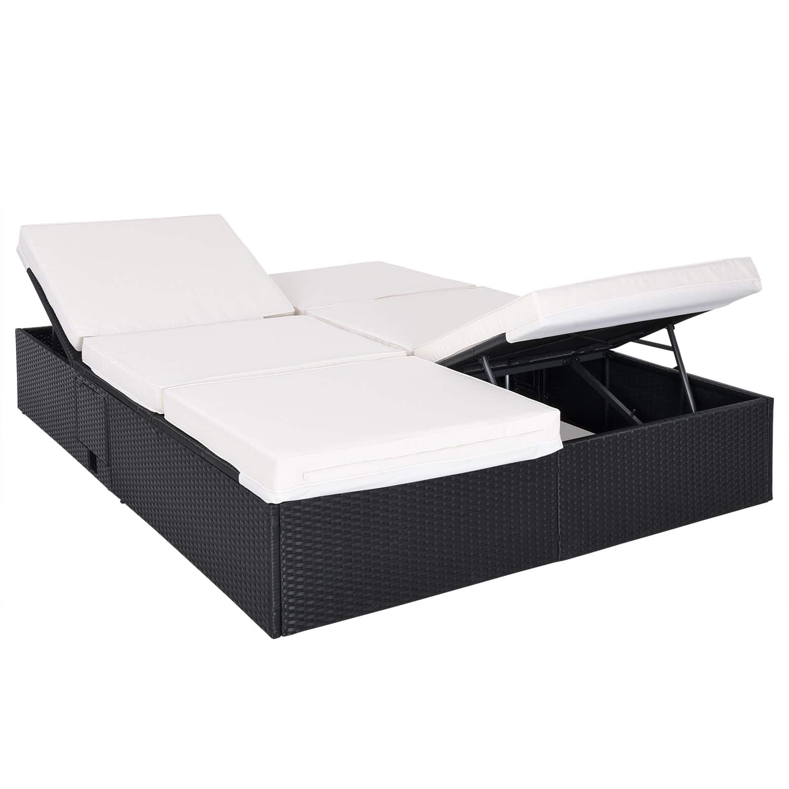 Polyrattan Solseng Sort Creme 196x160x33cm Justerbar