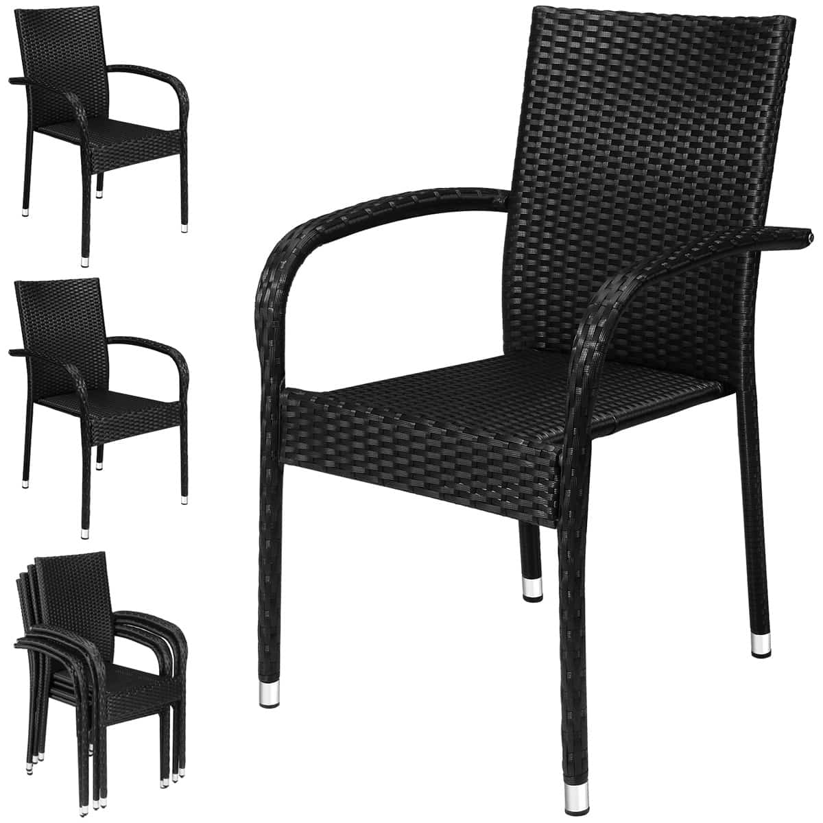 Polyrattan Stabelstol Comfort  Sæt Med    Sort