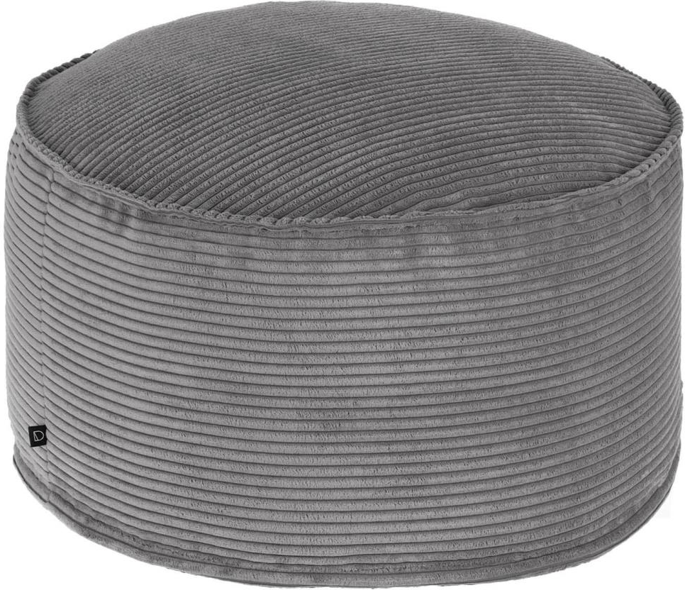 Puf Skammel Kave Home Wilma Vintage Inspireret Grå Fløjlspuf Med Stribet Polstring