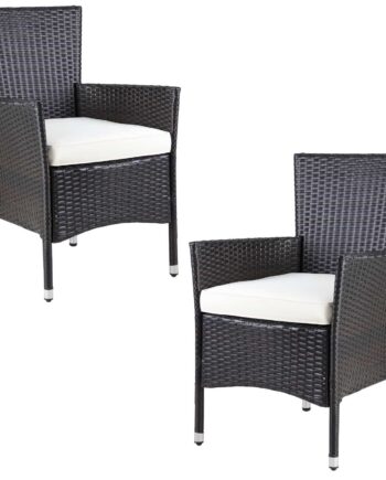 Rattan Havestole  Sæt Af    Stabelbare  Med Pude  Balkonstolssæt  Brun