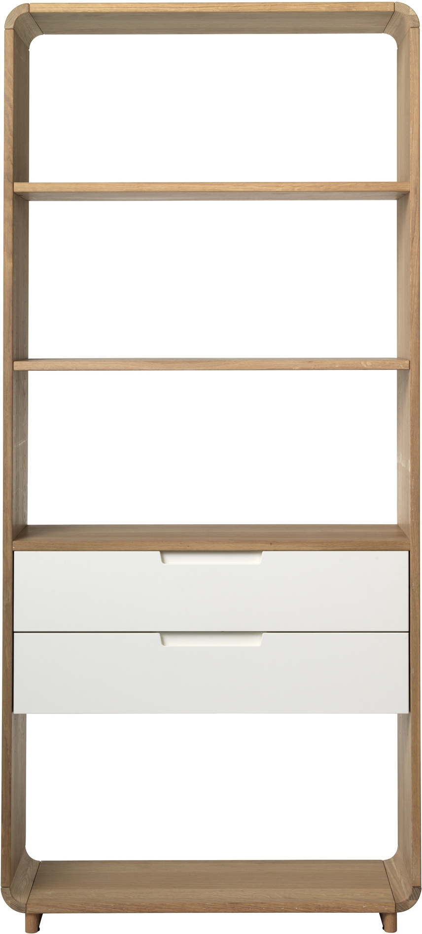 Reol Nordique Design Amalfi Bogreol Opbevaringsreol Natur Egetræ Og Hvid Mdf Hylder Skuffer H194xb30xl82 Cm