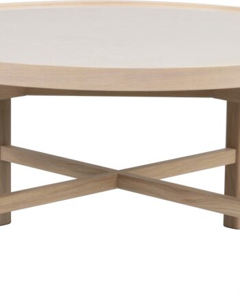 Rundt Sofabord Og Kaffebord Rowico Marsden   Beige Keramisk Sten   Hvidvasket Egetræ ø90   H45 Cm