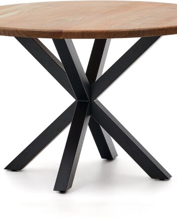 Rundt Spisebord Kave Home Arya   Akacietræ Med Sort Stålstel ø120 Cm