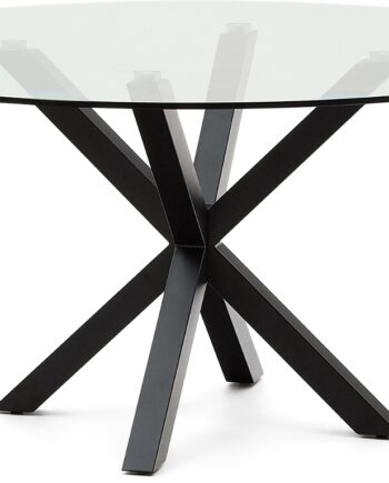 Rundt Spisebord Kave Home Arya ø150 Cm Hærdet Glas Og Stål Sort Stel Moderne Design
