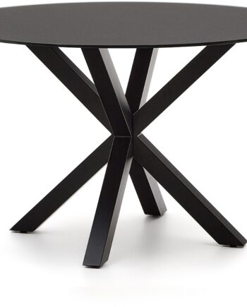 Rundt Spisebord Kave Home Arya ø120   H74   Cm Sort Stål Og Hærdet Glas