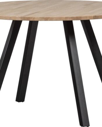 Rundt Spisebord Woood Tablo ø120 H75 Cm Ubehandlet Eg Med Sorte Metalben Fsc-certificeret